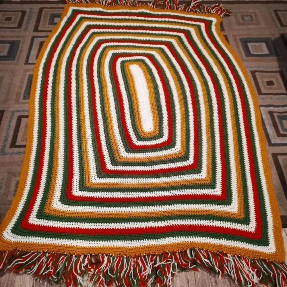 Vintage Granny Square Crochet Rectangle Afghan
